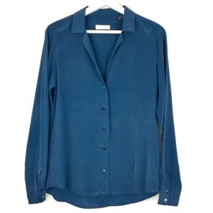 Equipment Silk Long Sleeve Blue Button Down Shirt